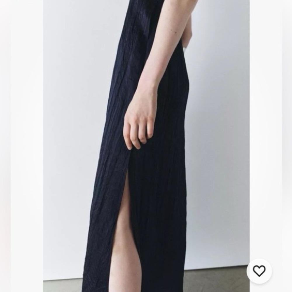 Zara Navy Maxi Satin Dress with Slit size small - Picture 7 of 11